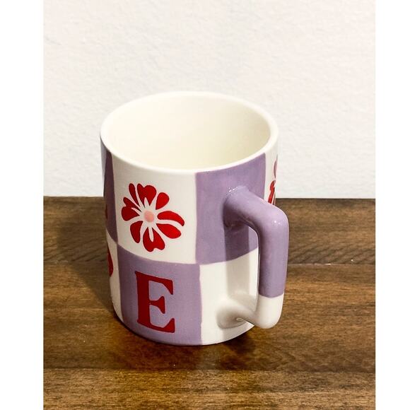 NWT: Anthropologie - Vaisselle Collab, Purple and Ivory Checkered, Love Mug - Picture 3 of 5